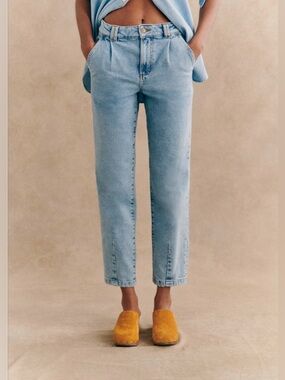 Sezane Manu Trousers Light Blue Washed Low Rise Oversized Size 38 Medium